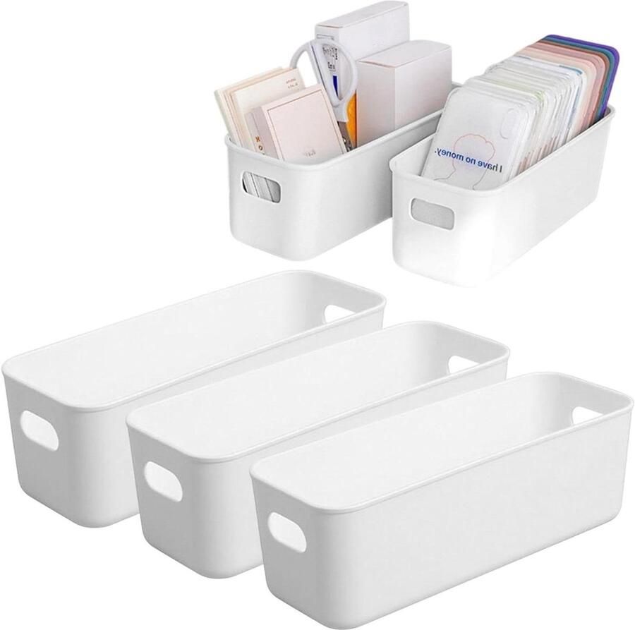 Allecto Premium Set van 3 opbergdozen Witte kunststof organizerdozen met handgrepen voor keukenkast Opbergmanden voor keuken en badkamer Cosmetica opbergoplossing