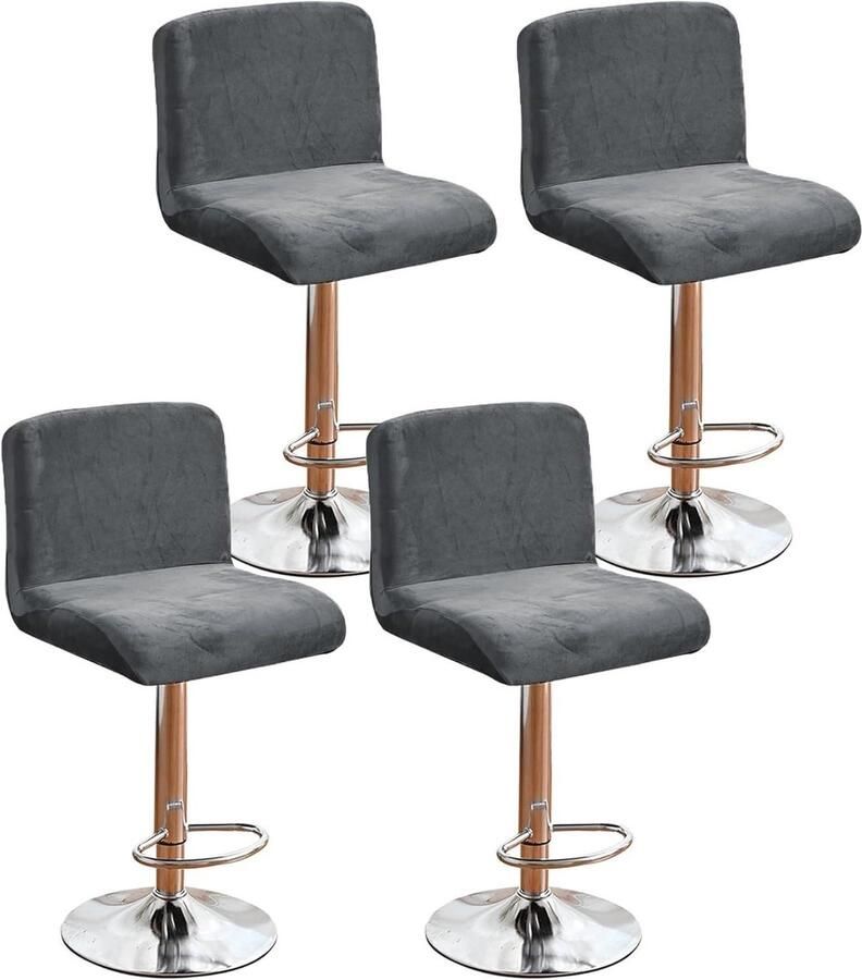 Allecto Premium Set van 4 Barkruk Hoezen Afneembare Kruk Kussen Hoes Elastische Stoelhoes Eetkamerstoel Beschermer Hoes voor Barkruk Stoel Rugleuning (Grijs)