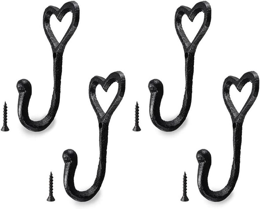 Allecto Premium Set van 4 metalen jashaken inclusief schroeven voor garderobe in badkamer keuken en slaapkamer