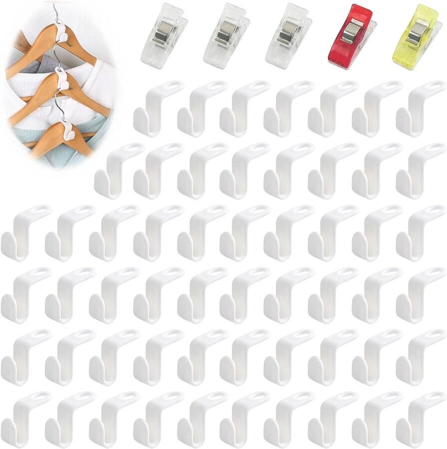 Allecto Premium Set van 55 Mini Ruimtebesparende Verbindingshaken voor Kledingkasten Inclusief 5 Naai Klemmen
