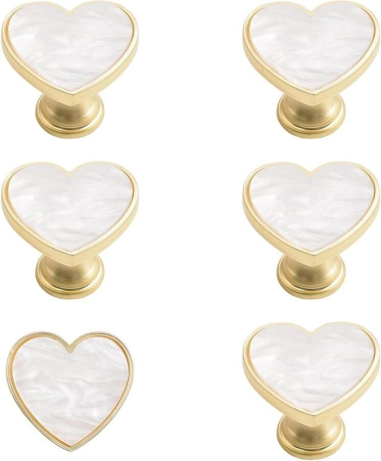Allecto Premium Set van 6 hartvormige kast- en ladeknoppen Decoratief meubelbeslag Wit Inclusief bevestigingsmateriaal