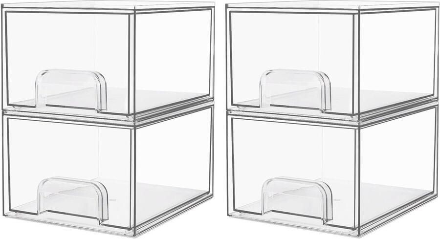 Stapelbare opbergladen met antislipmatten voor dressoir en badkamer Set van 4