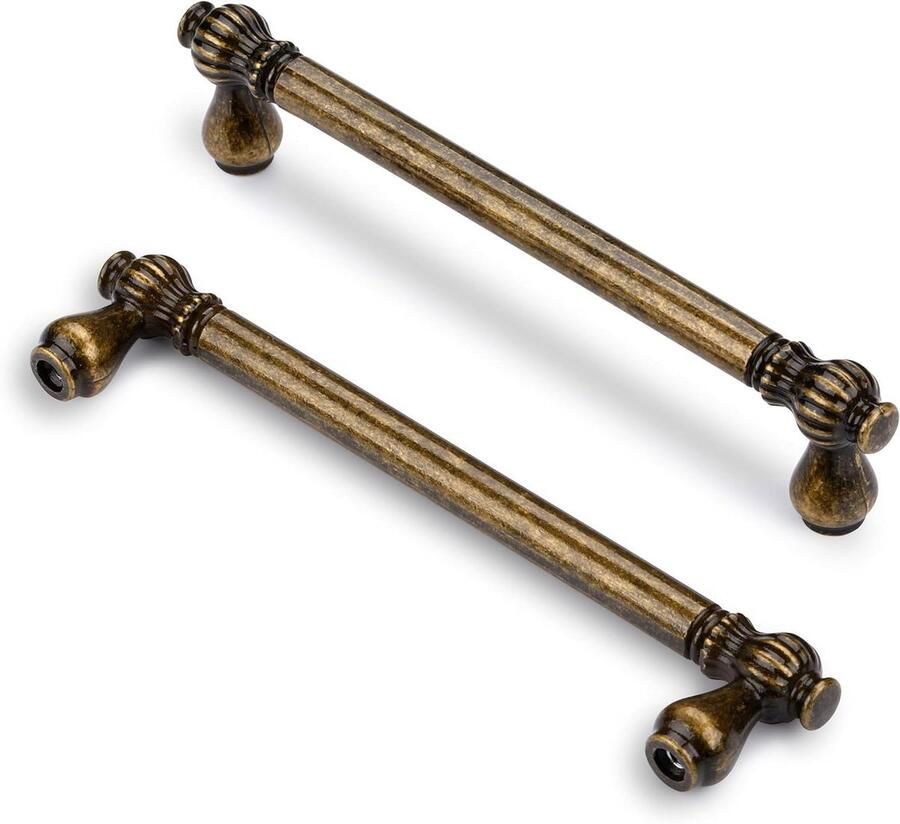 Allecto Premium Stijlvolle antiek koperen keukenkast handgrepen set van 6 stuks met 96mm deurafstand
