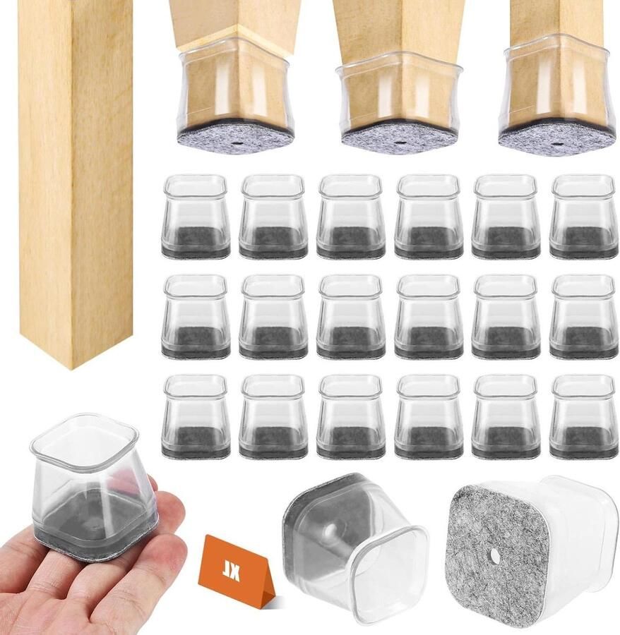 Allecto Premium Stoelpootdoppen 30 stuks met vilt Transparante siliconen beschermkappen Vloerbescherming en geluidsisolatie