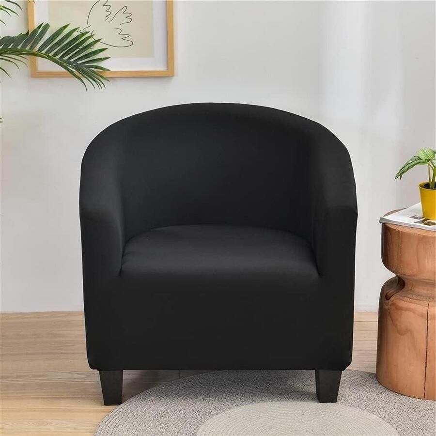 Allecto Premium Stretch stoelhoezen effen kleur bankhoezen universeel wasbaar voor woonkamer en café (zwart)