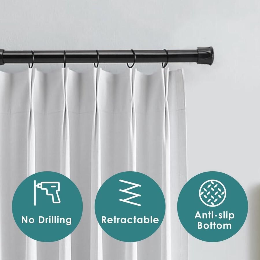 Allecto Premium Telescopische gordijnroede zwart verstelbaar 30-50 cm eenvoudig te installeren voor keuken badkamer kledingkast