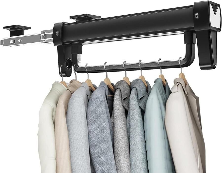 Allecto Premium Uittrekbare dubbele kledingstang voor kast Verstelbare broeken en sjaals opbergsysteem