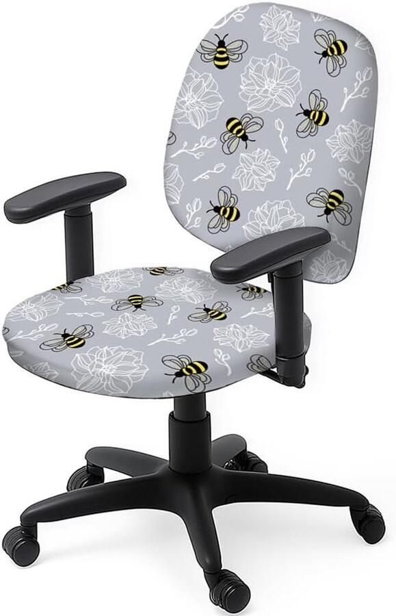 Allecto Premium Universele Bureaustoelhoes Set van 2 Bijenpatroon Rekbare Hoes voor Bureaustoel