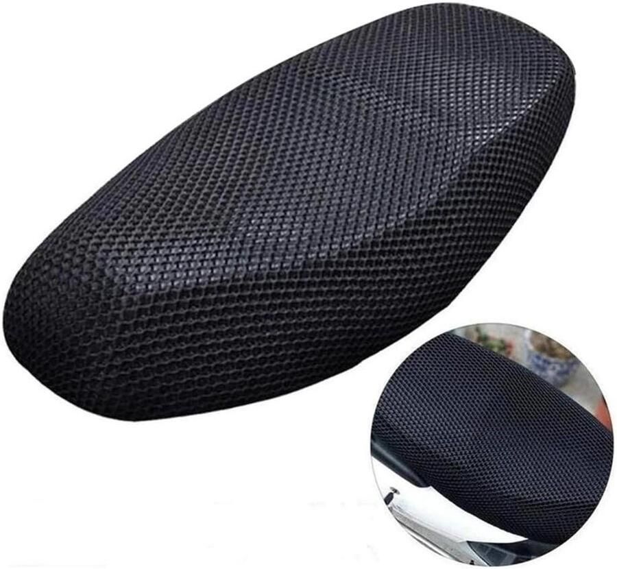 Allecto Premium Universele Motorfiets Stoelhoes Waterdicht en Antislip Scooter Stoelhoes Ademend 3D Mesh Pad Zwart XL Voor Warmte-Isolatie