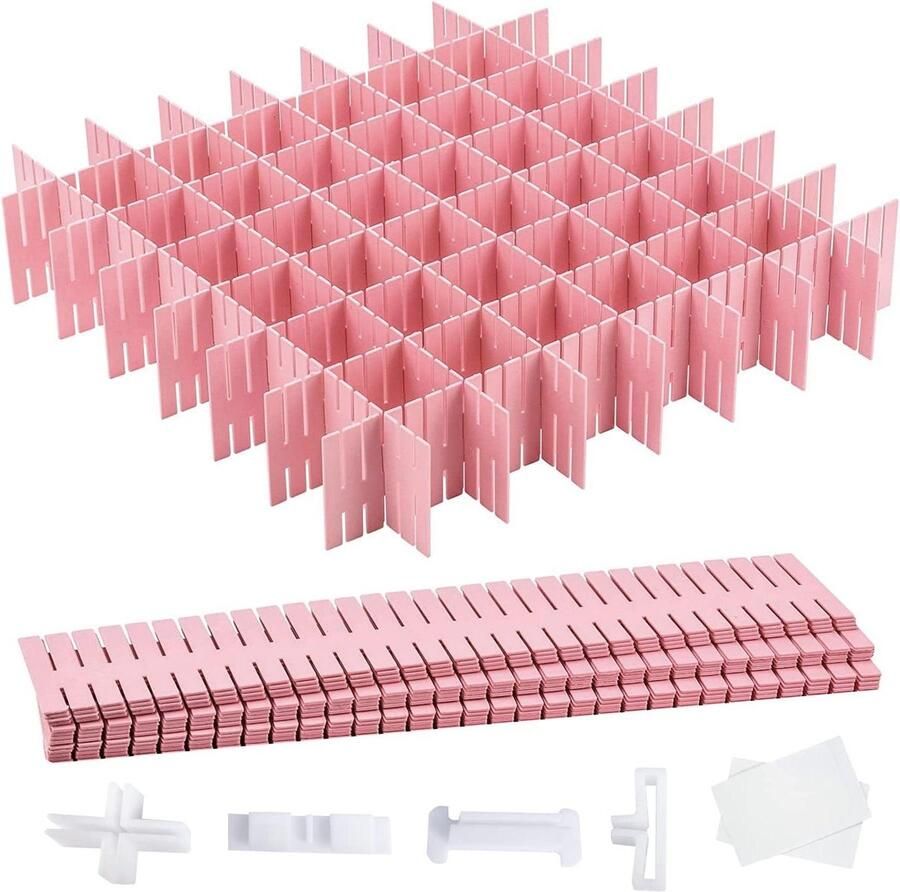Drawer Divider Adjustable 16 Pcs Dividers Organizer for Closet Underwear Socks DIY Desk Organizer (Pink)