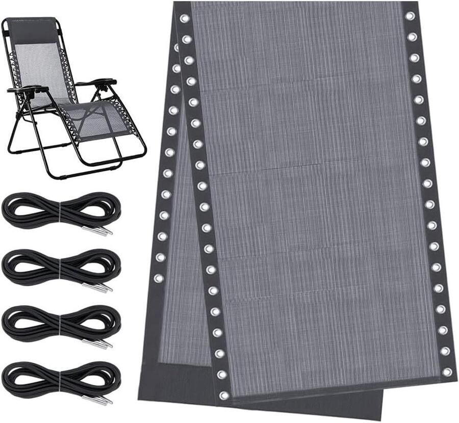 Allecto Premium Vervangingsdoek voor Zero Gravity Stoel 158x42.5cm Opvouwbare Fauteuil Stof Grijs Reparatie Zachte Doek Buitenzwembad Patio 4 stks Vervangingskoorden