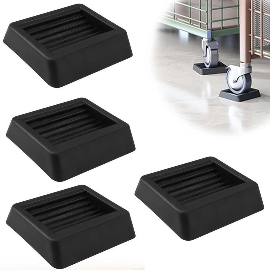 Allecto Premium Vierkante Meubelonderzetters 4 Stuks Zwart Vloerbeschermers Groefdesign Krasbestendig Meubelstopper voor Meubels met Wielen onder 50mm