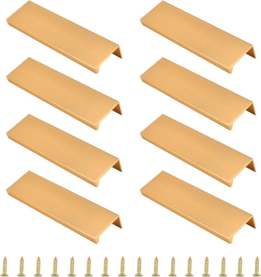 Allecto Premium Vingerrandtrek 8 stuks Moderne Stijl Ladehandvat Aluminiumlegering Kledingkast Handvat voor Hardware Goud 120 mm