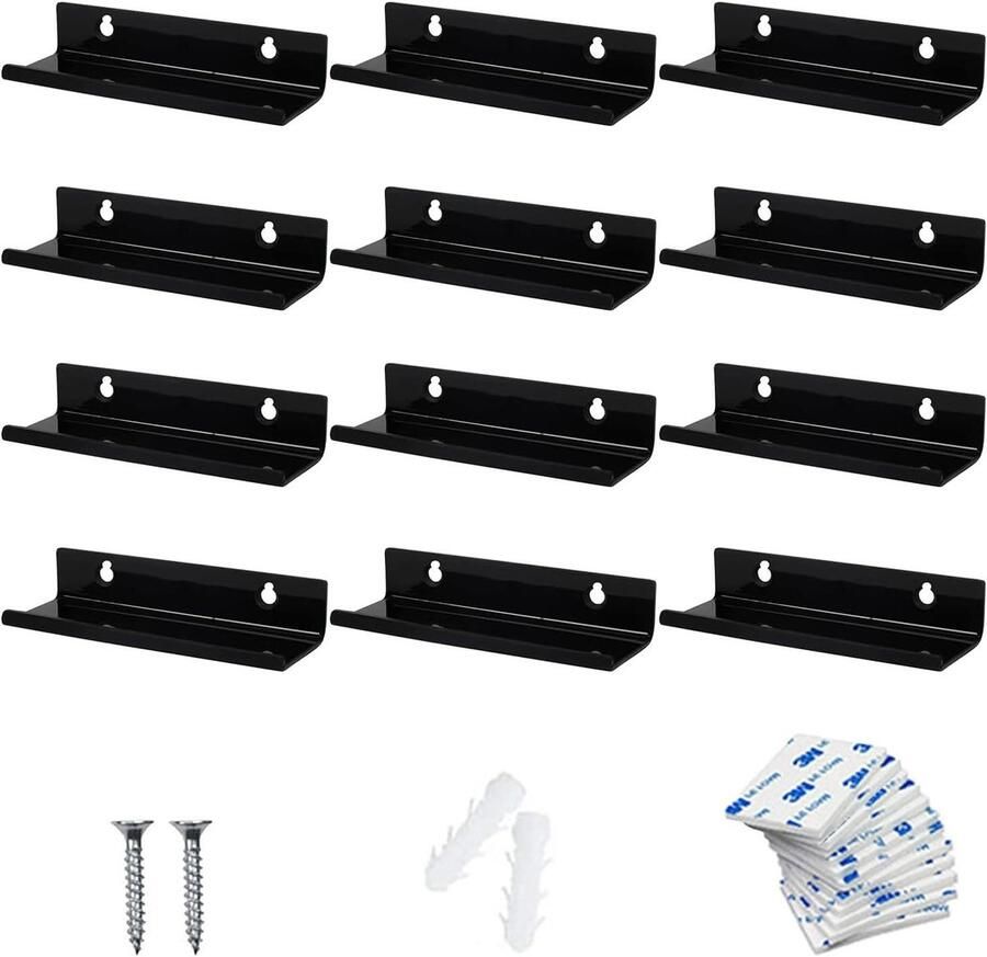 Allecto Premium Vinyl Platen Wandrek voor 12 LP's Zwart Incl. Schroeven