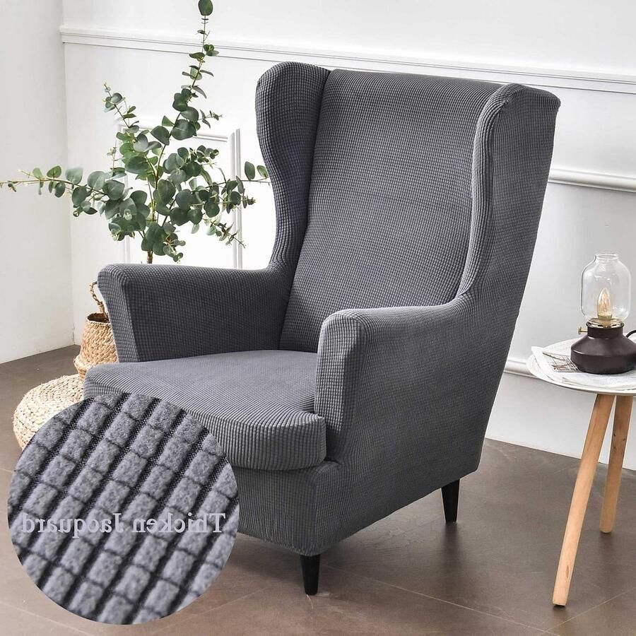 Allecto Premium Vleugelstoelhoezen in modieuze effen kleur 2-delige stretchhoes voor fauteuil Fluwelen bankhoes Meubelbeschermer voor woonkamer slaapkamer of hotel Antraciet