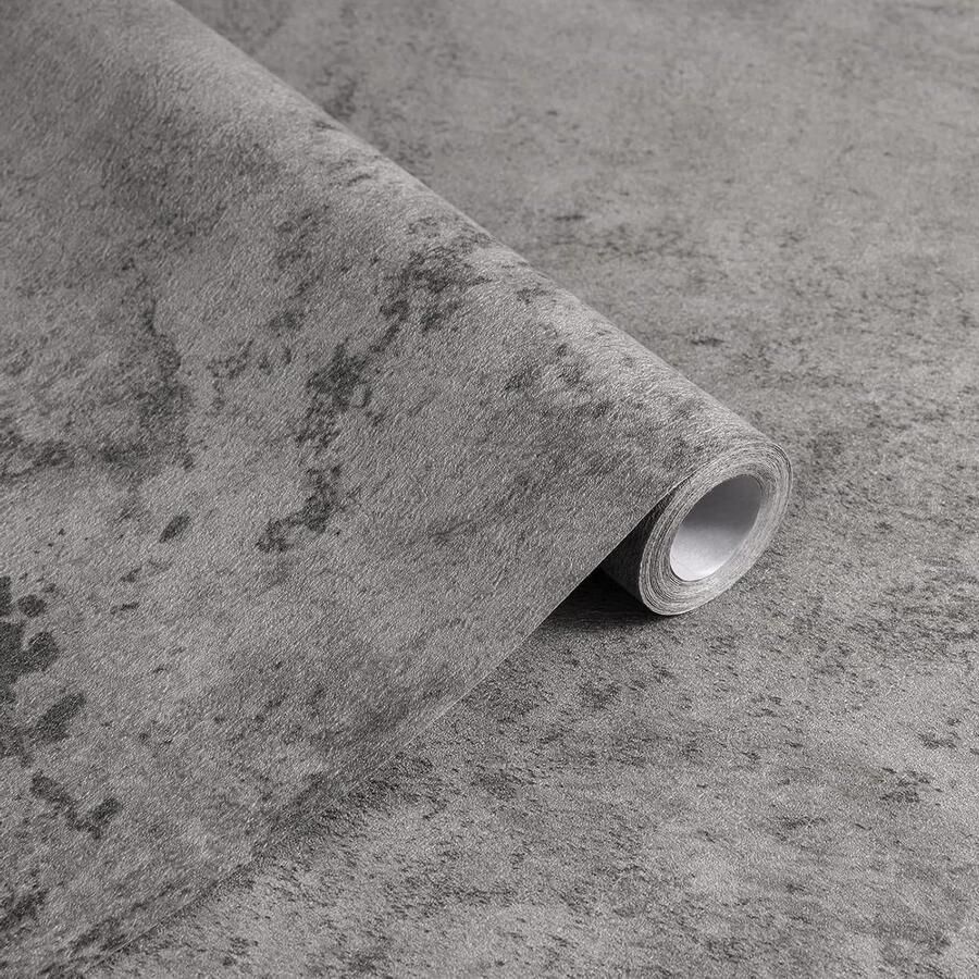 Allecto Premium Zelfklevend Plakfolie Grijs 60 x 1000 cm Betonlook Meubelfolie Waterdicht Behang voor Meubels Keuken en Kast Donkergrijs Mat Effect Vensterbank Folie