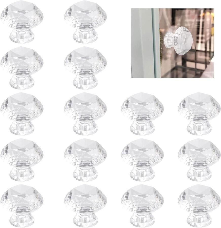 Allecto Premium Zelfklevende kabinet trekgreep 16 stuks Transparante acryl handgrepen Keuken en badkamer accessoires Gemakkelijk te installeren Stijlvolle deurknoppen