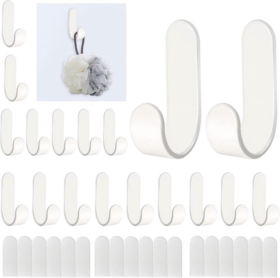 Allecto Premium Zelfklevende wandhaken 18 stuks wit voor badkamer keuken garderobe