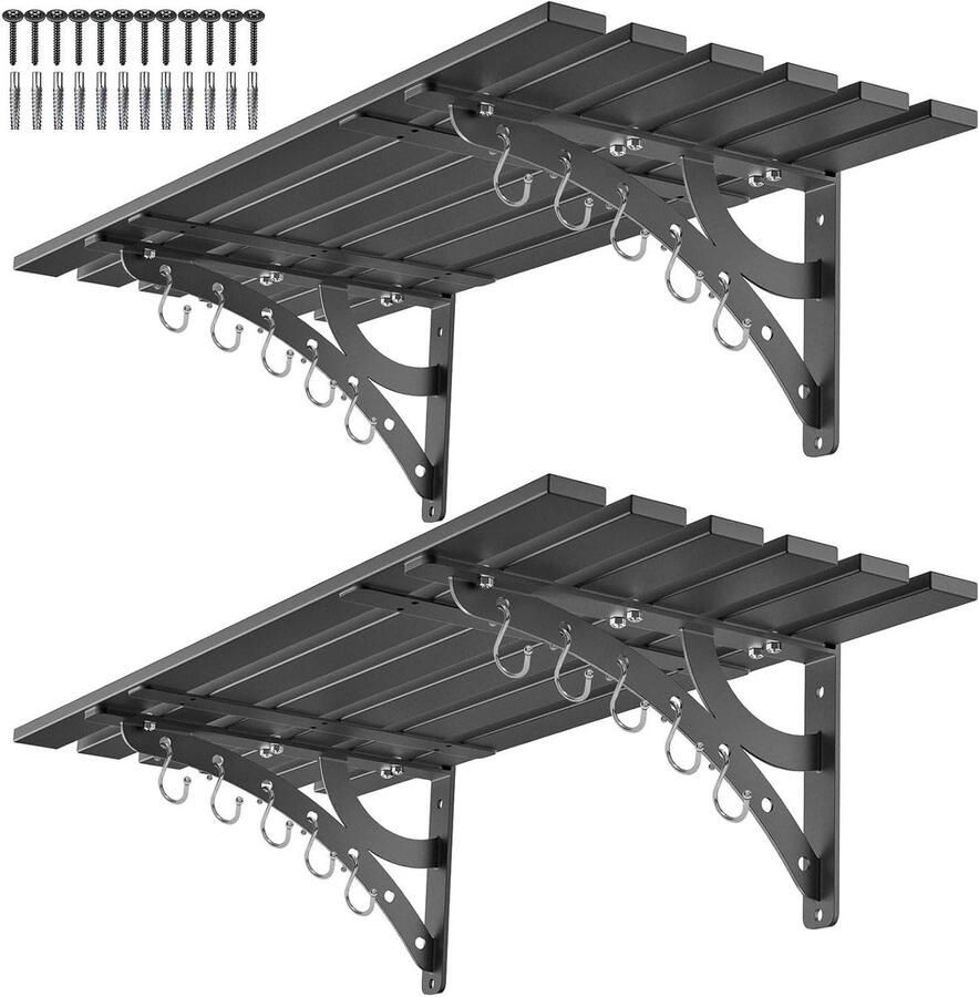 Allecto plus 2-pack garageplanken wandmontage gereedschapsopbergrek stevige metalen plankbeugels hardwarehaken keuken bijkeuken gereedschapsschuur 96 x 40 cm tot 550 lbs