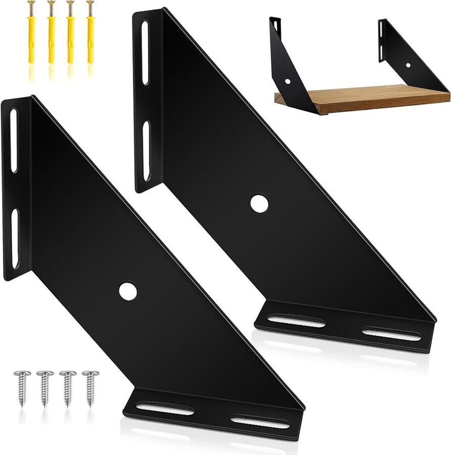 Allecto Premium Wandconsole Zwart 2 Stuks Robuuste Metalen Wandconsole met Bevestigingsmateriaal voor Wandplanken 15 cm Opbergplankenhouder IconButtonshelf[['plankenhouder' 'wandmontage']]