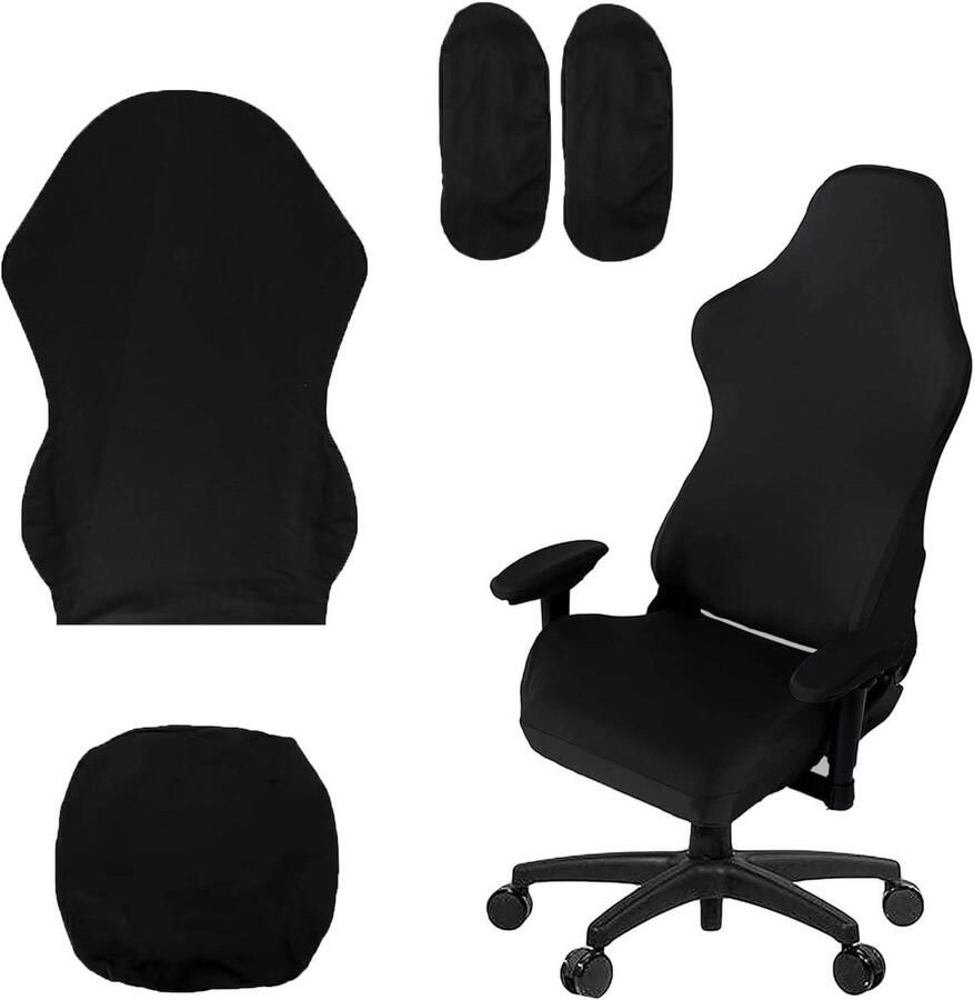 Allecto Premium Zwarte Gamingstoelbekledingset 4 stuks Wasbare hoezen voor bureaustoel Armleuningbeschermers Geschikt voor bureaustoelen en fauteuils