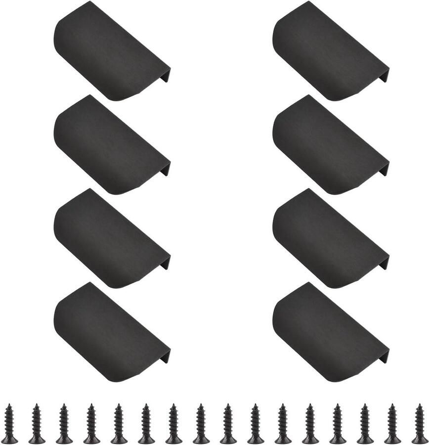 Allecto Premium Zwarte ladehandvatten met verborgen handvat Set van 8 stuks Aluminiumlegering Moderne stijl Onzichtbare knoppen Voor kasten en lades 80 mm