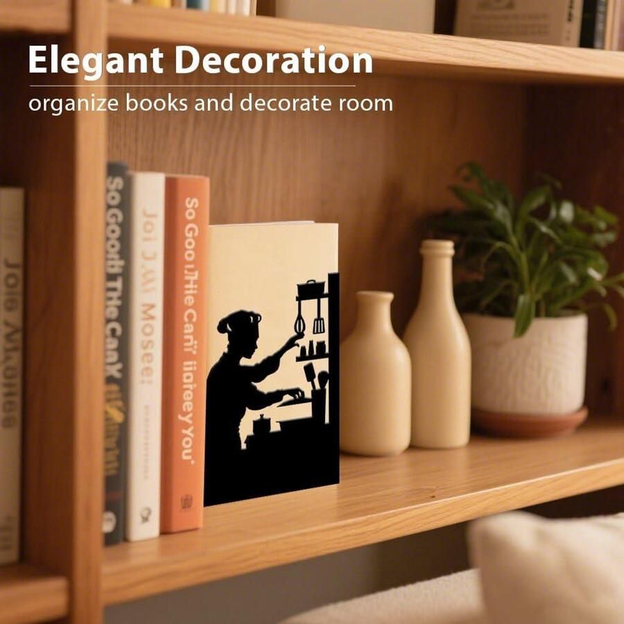 Allecto Premium Zwarte metalen boekensteunen voor kookliefhebbers Set van 2 Decoratieve boekuiteinden voor bureau of kantoor