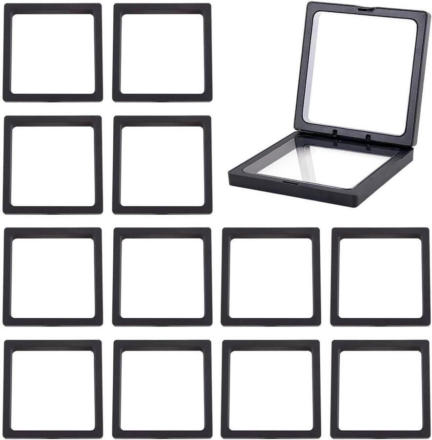 Allecto Premium Zwevend Frame Display Vitrinekast voor Sieraden en Collectibles met Transparante PE-membranen 10 Stuks Zwart 2 7 x 2 7 x 0 8 inch