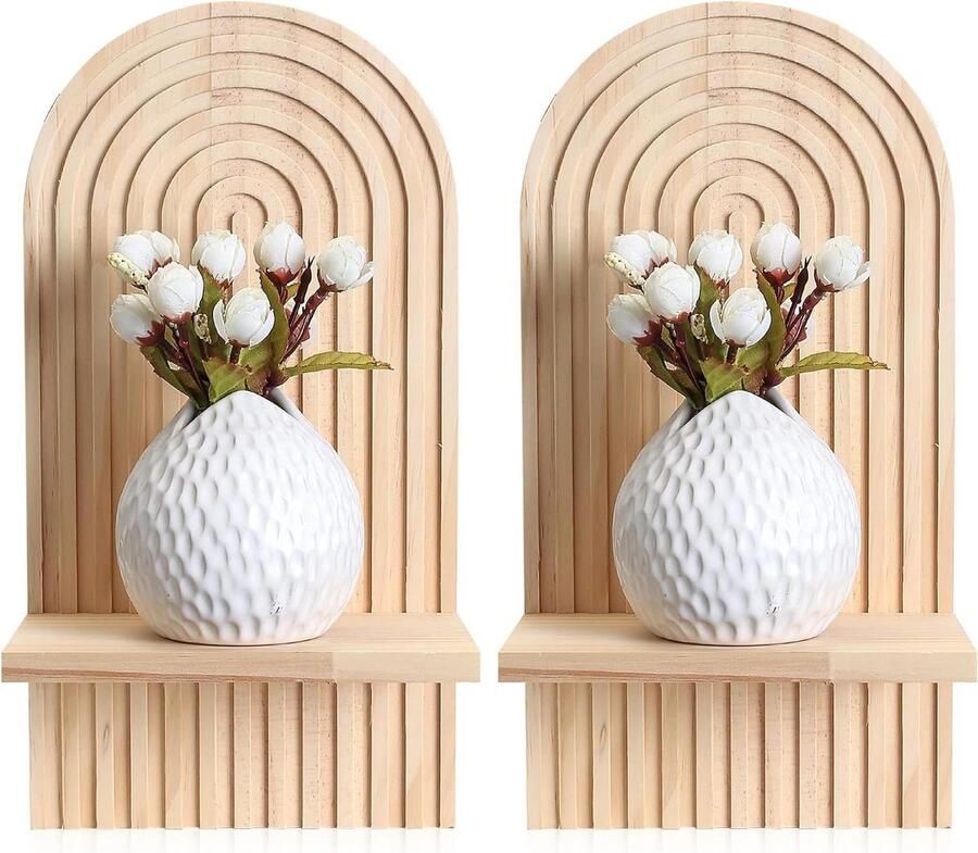 Allecto Premium Zwevend Wandrek van Hout voor Boho Decoratie in Natuurlijke Stijl Woonkamer Slaapkamer Kinderkamer Plantenrek voor Terras Wandplanken met Boho-Decor Ruim iche Keuze