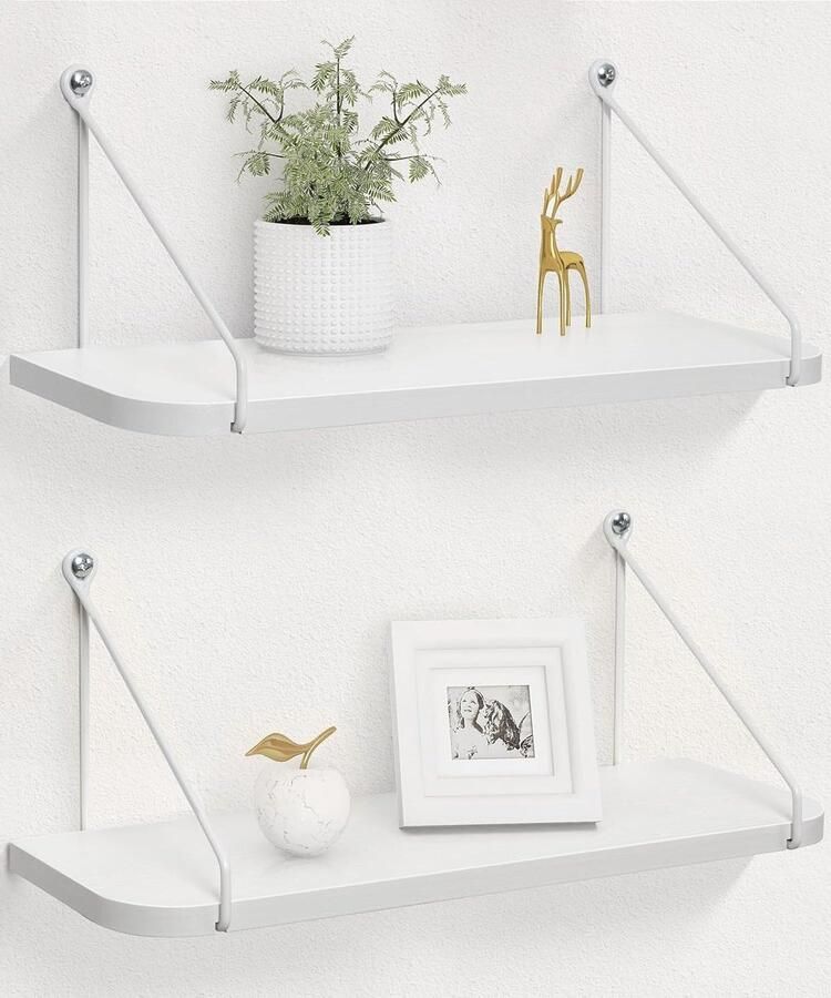 Allecto Premium Zwevend wandrek van wit hout en metaal voor moderne decoratie 2-delige set voor keuken badkamer en woonkamer