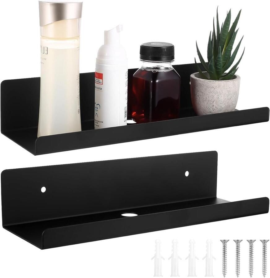 Allecto Premium Zwevende planken set Zelfklevende metalen fotolijst Voor thuis en kantoor Plantendisplay Zwart 30 x 99 x 61 cm