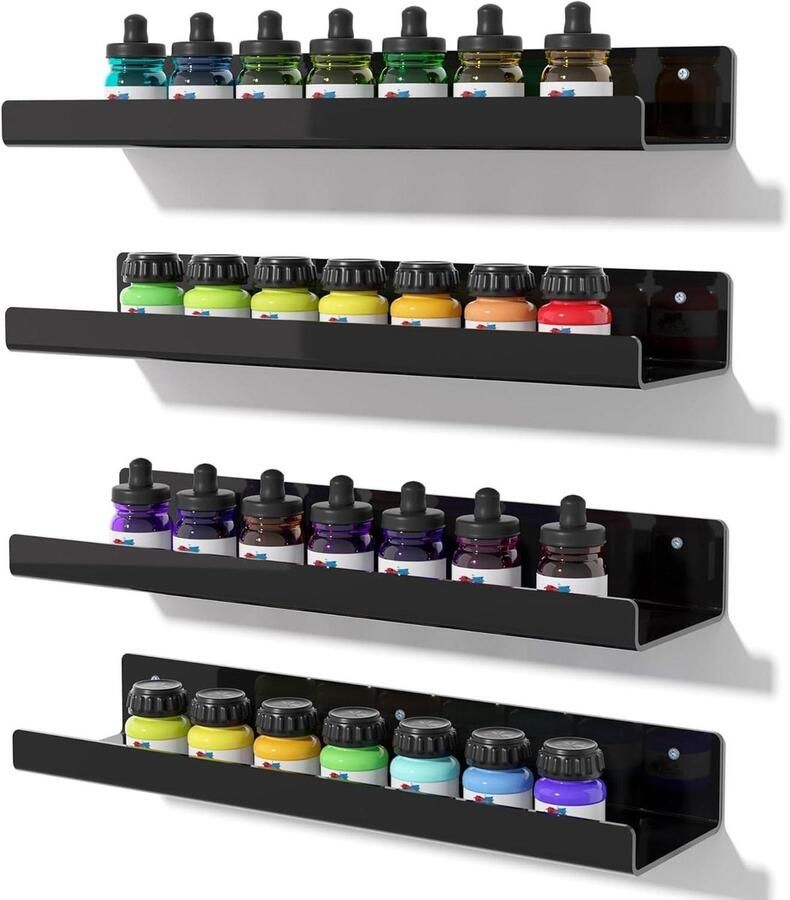 Allecto Premium Zwevende zwarte muurplanken set voor badkamer slaapkamer woonkamer en keuken 38 x 10 cm