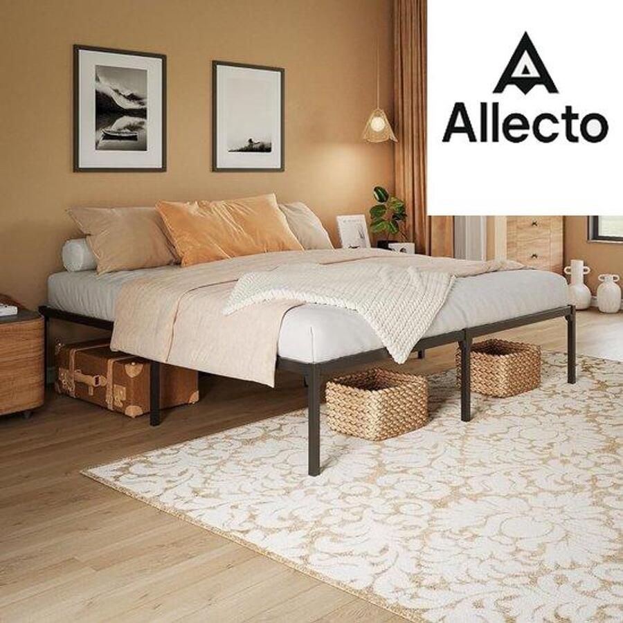 Allecto Quickdreams EasyFrame Bedframe 36 cm hoogte metalen bed met lattenbodem modern tweepersoonsbed eenpersoonsbed zwart 180 x 200 cm geen schroeven of gereedschap nodig