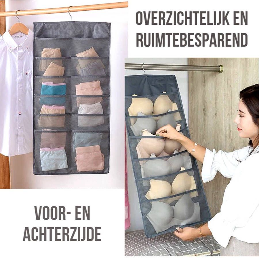 Allernieuwste Hangende BH Ondergoed Organizer 24 Opbergvakken 2-zijdig Kast-ruimtebesparend 24 vaks ROSE