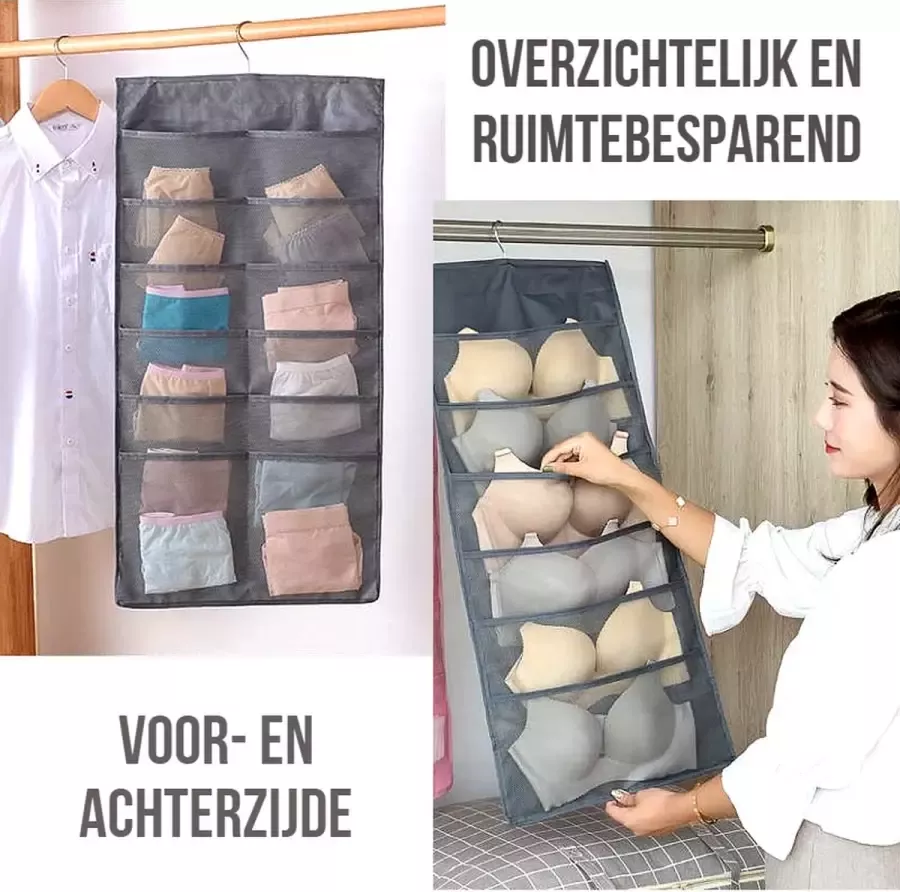 Allernieuwste Hangende BH Ondergoed Organizer 24 Opbergvakken 2-zijdig Kast-ruimtebesparend 24 vaks ROSE