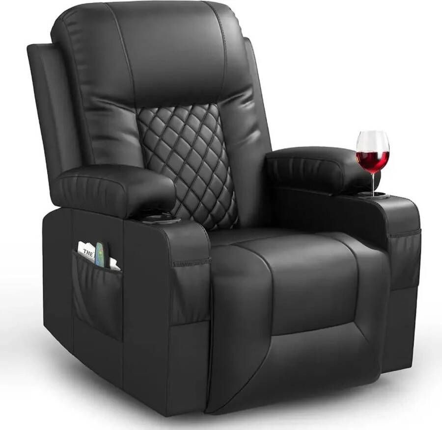 AllinShop Massagestoel Fauteuil Ligstoel Relaxfauteuil Massage Met Verwarming Met Bekerhouder Met Opbergruimte Draaibaar 360° Verstelbaar Met Afstandsbediening Met Timer 8 Vibraties 3 Massage Modes Zwart 85x72x101CM