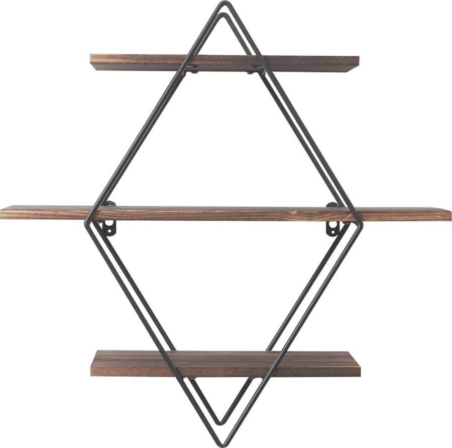 AllinShop Wandplank Wandrek Wandkast Woonkamer Slaapkamer Industrieel Geometrie 3 Planken Hout 30x50x30CM