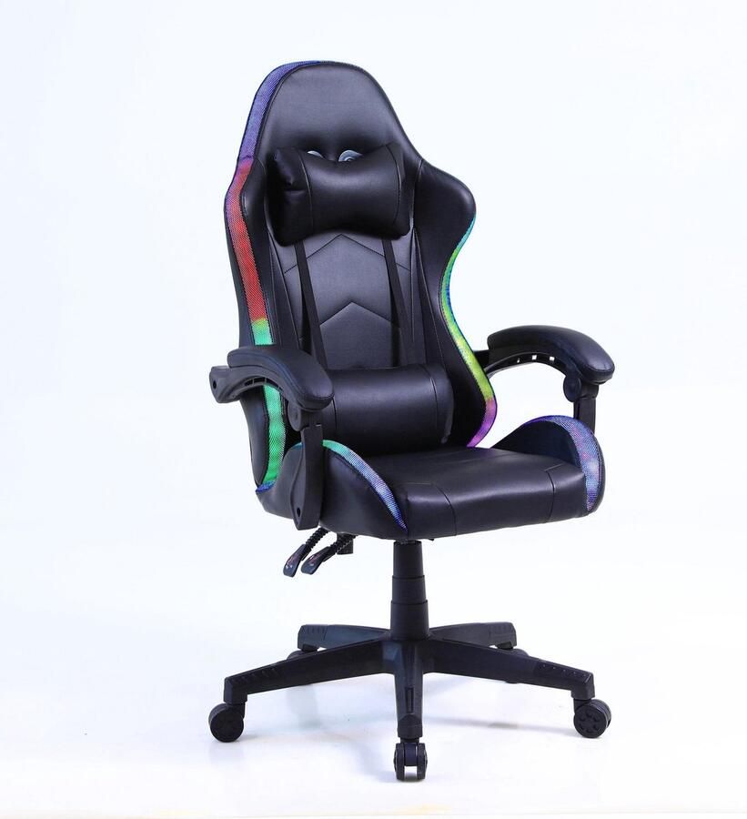 Alora LED gamestoel RGB Inclusief LED verlichting & afstandsbediening Inclusief opbergruimte voor powerbank USB aansluiting Ergonomisch Met Nekkussen & Verstelbaar Rugkussen LED strip Gaming Stoel Bureaustoel