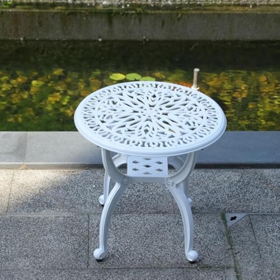 Aluminium gegoten bijzettafel patio-bijzettafel met inklapbaar uitschuifbaar – wit (47 rond wit)