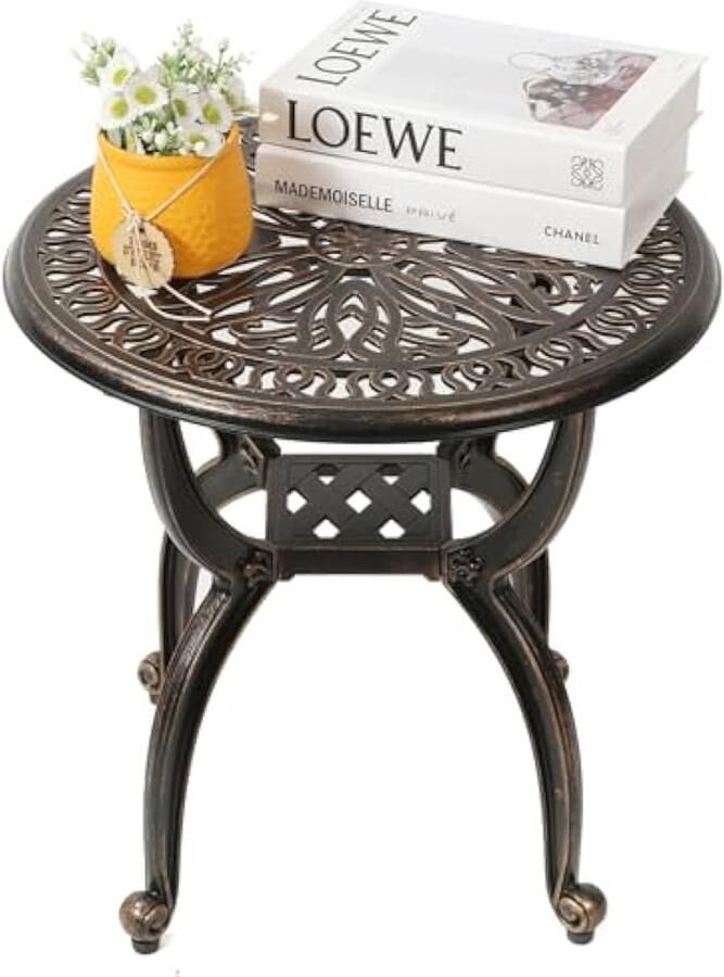 Aluminium gegoten bijzettafel patio-bijzettafel met wieltjes uitschuifbaar (47 rond antiek koper)