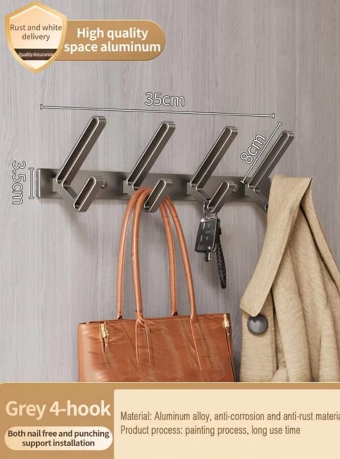 Aluminium kapstok 4 haken 35x3.5 cm badkamer haken wandkapstok babykamer assecoires hangende design muur kapstok handdoekrek