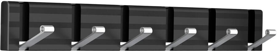 Aluminium kapstokhaken stevige en ruimtebesparende kapstok met 6 verplaatsbare haken moderne opvouwbare kapstokhaken voor jassen mantels hoeden sjaals paraplu's en sleutels (zwart zilver)