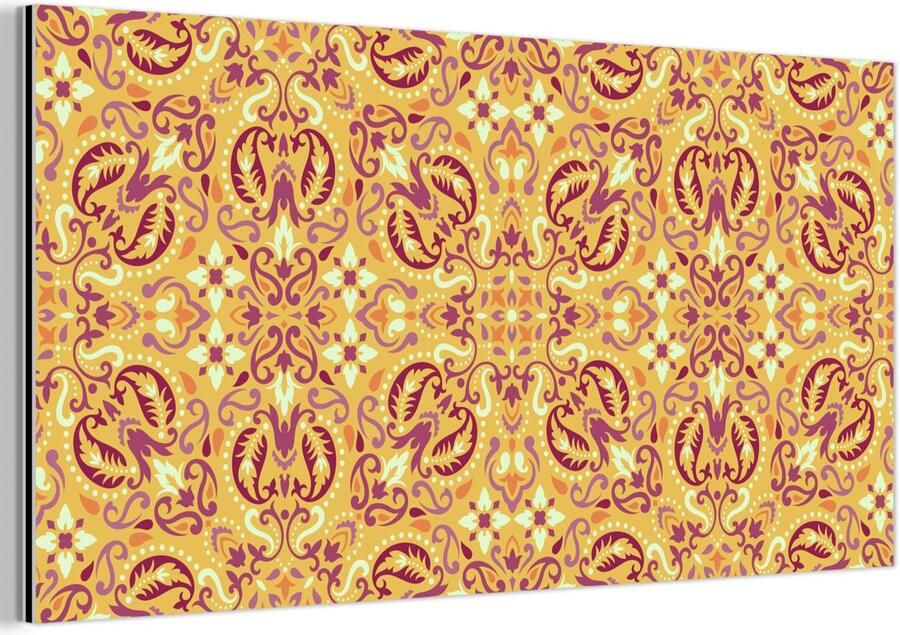 Aluminium schilderij 80x40 cm Wanddecoratie metaal Perzisch Tapijt Vloerkleed Patronen Oranje Metalen muurdecoratie woonkamer Decoratie industrieel Foto op dibond Industriële accessoires slaapkamer - Foto 2