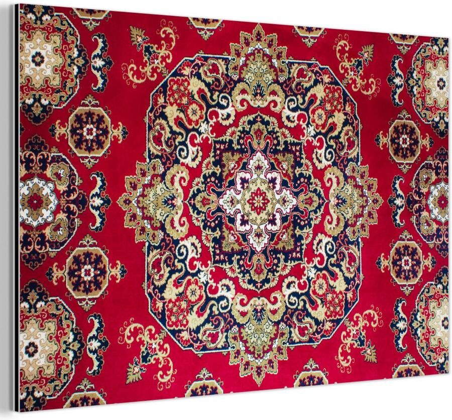 Aluminium schilderij 90x60 cm Wanddecoratie metaal Perzisch Tapijt Vloerkleed Mandala Rood Metalen muurdecoratie woonkamer Decoratie industrieel Foto op dibond Industriële accessoires slaapkamer - Foto 2