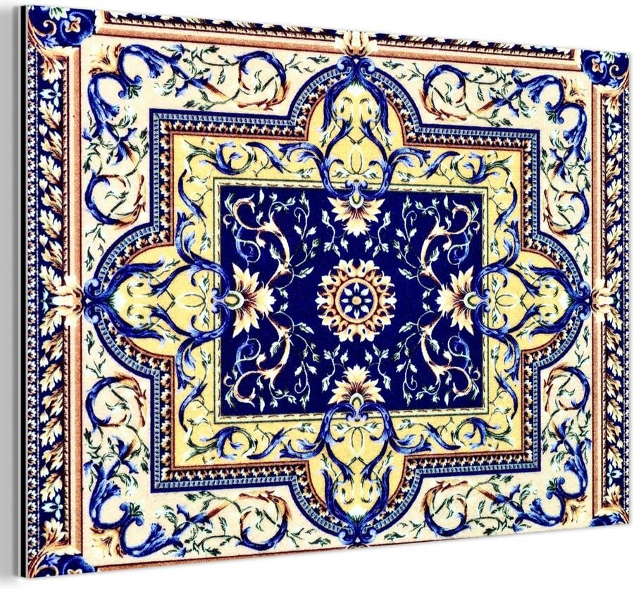 Aluminium schilderij 150x100 cm Wanddecoratie metaal Perzisch Tapijt Vloerkleed Patronen Blauw Metalen muurdecoratie woonkamer Decoratie industrieel Foto op dibond Industriële accessoires slaapkamer - Foto 2
