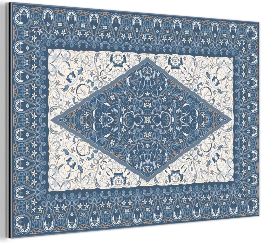 Aluminium schilderij 150x100 cm Wanddecoratie metaal Vloerkleed Perzisch Tapijt Blauw Metalen muurdecoratie woonkamer Decoratie industrieel Foto op dibond Industriële accessoires slaapkamer - Foto 2
