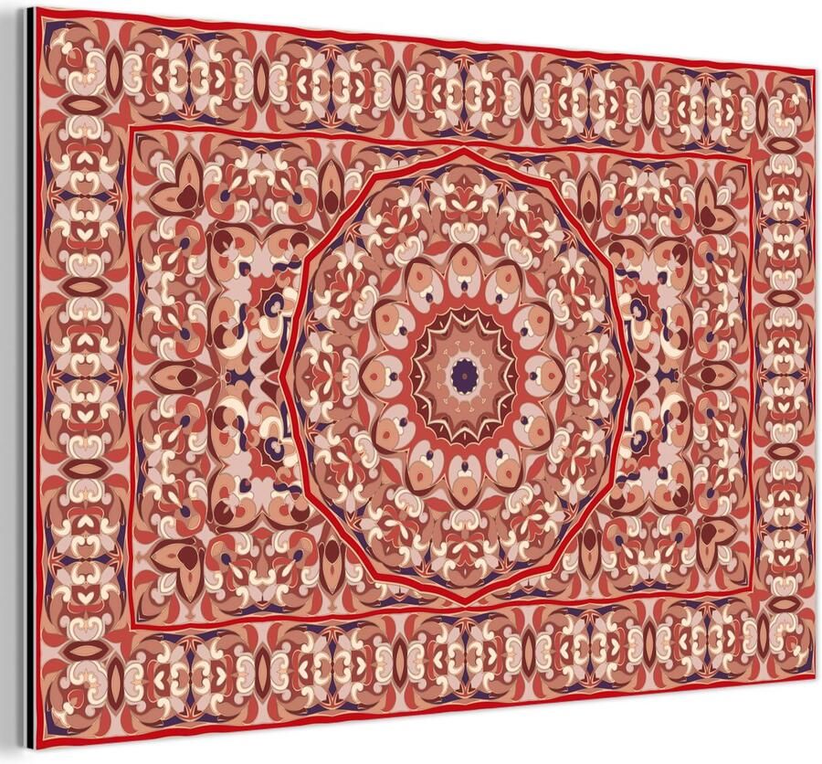 Aluminium schilderij 150x100 cm Wanddecoratie metaal Vloerkleed Mandala Patronen Rood Metalen muurdecoratie woonkamer Decoratie industrieel Foto op dibond Industriële accessoires slaapkamer - Foto 2