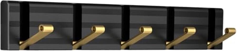 Aluminium Wandkapstok met 5 Opvouwbare Haken Ruimtebesparende Haak voor Entree Slaapkamer of Deur (Zwart Goud)
