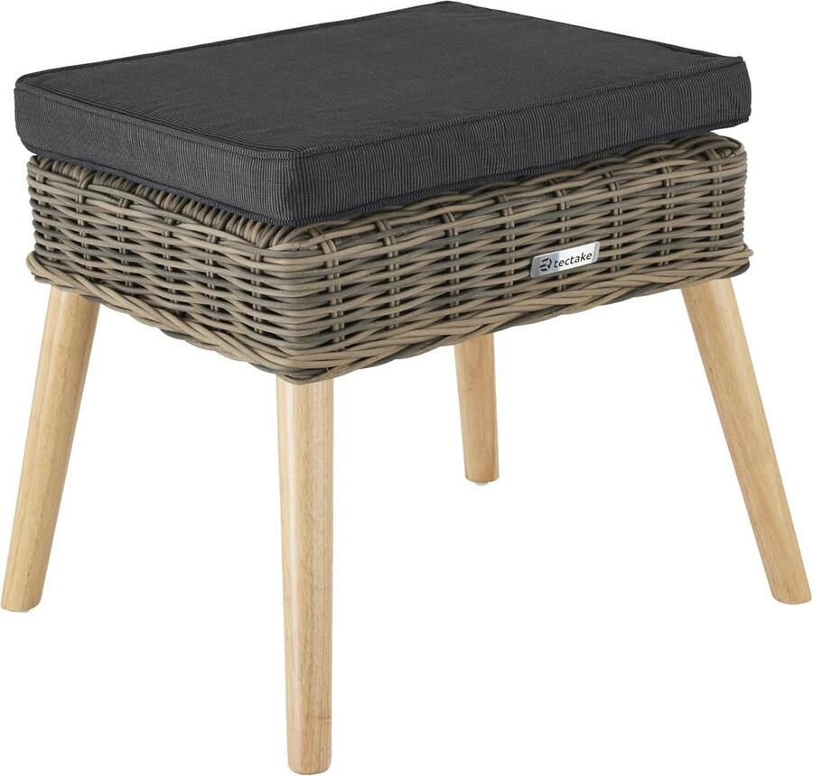 Aluminium Wicker Voetenbank met Kussen 54 5 x 44 5 x 46 5 cm Tuinmeubilair Voetensteun Kruk met Wasbare Hoes Draagkracht tot 150 kg Natuur