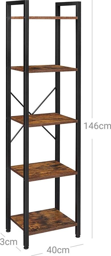 Signature Home Alura Boekenkast of Opbergrek 5 Niveaus Open Kast Industrieel Bruin Zwart